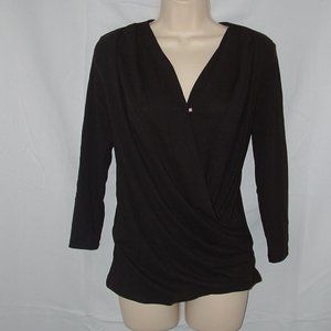 H&M Black Sz Medium Church Office Blouse Semi Sheer Polyester Shirt NEW